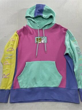 Teddy Fresh x RIPNDIP 2.0 Pastel Color Block Hoodie Sweatshirt Skater Size Small